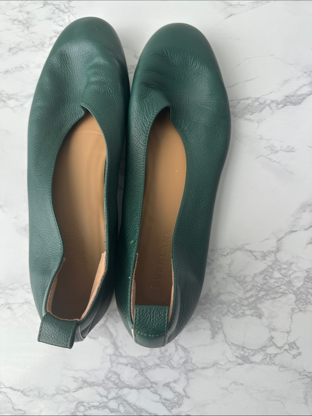 Everlane Dark Green Leather Ballet Flats